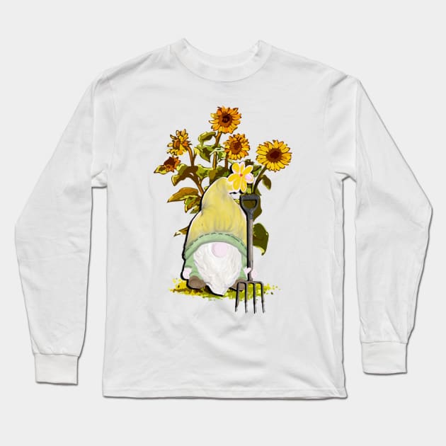 Sunflower Gnome Guardian of the Flower Cute Garden Gnome Long Sleeve T-Shirt by tamdevo1